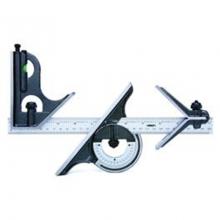 Insize Combination Square Set <br> Blade Range: 12" <br> Blade Graduation: 1/8" and 1/16" on front face, 1/32" and 1/64" on back face <br> <ul> <li>Center Head: To locate center of cylinder with diameter 1.181" - 3.937".  Accuracy: &plusmn;.006" </li> <li>Protractor Head: To set the blade at desired angle to an edge of a workpiece, and can be used to measure angles. Range: 0-180&deg; . Accuracy: &plusmn;7min.</li> <li>Square Head: To set the blade at 90&deg; or 45&deg; to an edge of a workpiece. Accuracy: &